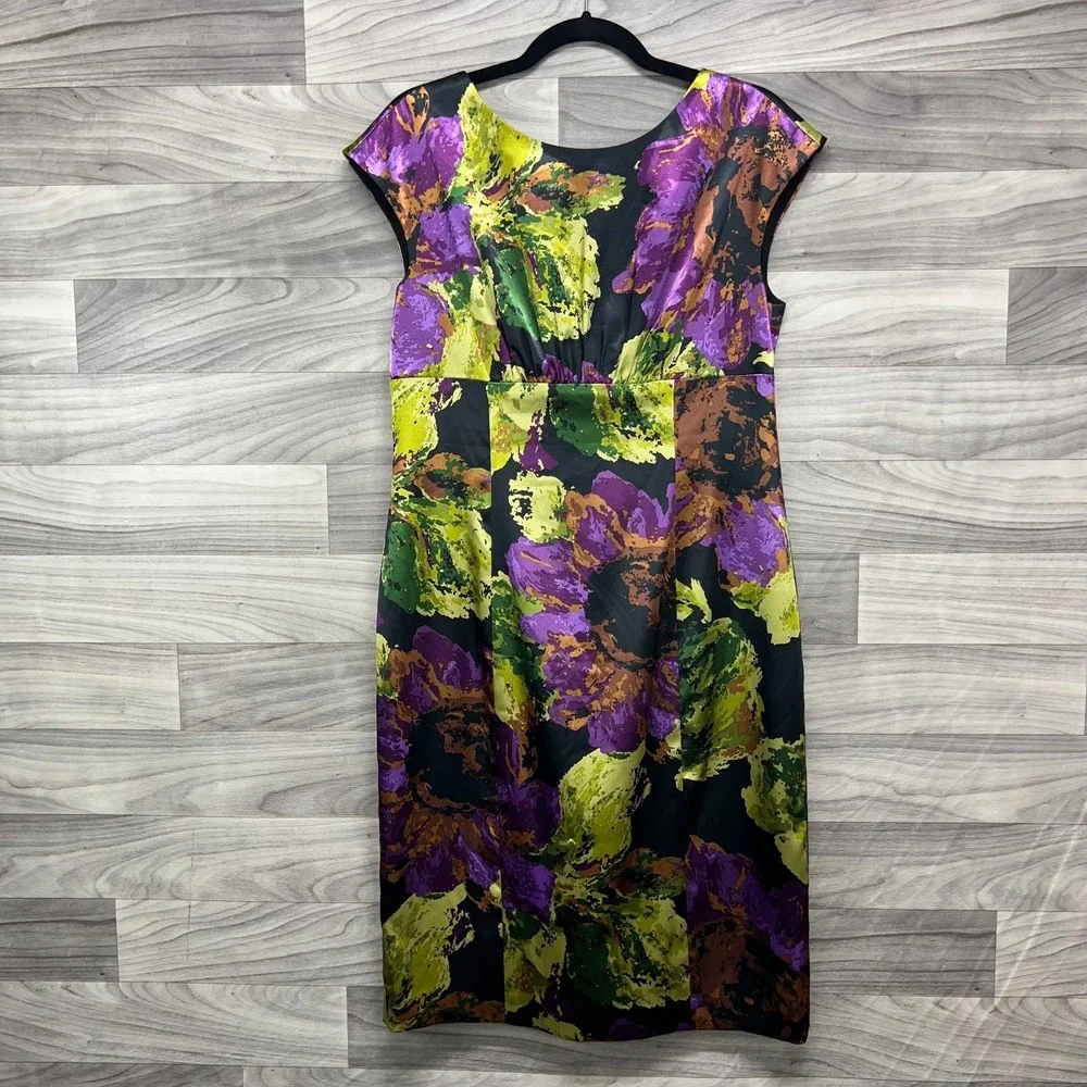 Jones New York Dress Women's Size‎ 12 Black Purple Floral Print Wedding Evening